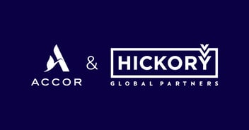 Accor and Hickory Global Partners company logos displayed on dark purple background.