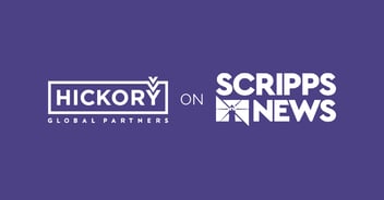 The Hickory Global Partners & Scripps News logos on a field of bright purple