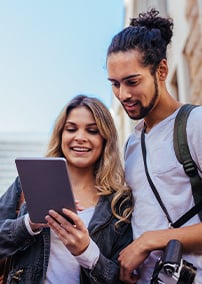 Tourists using navigation tools to explore the city