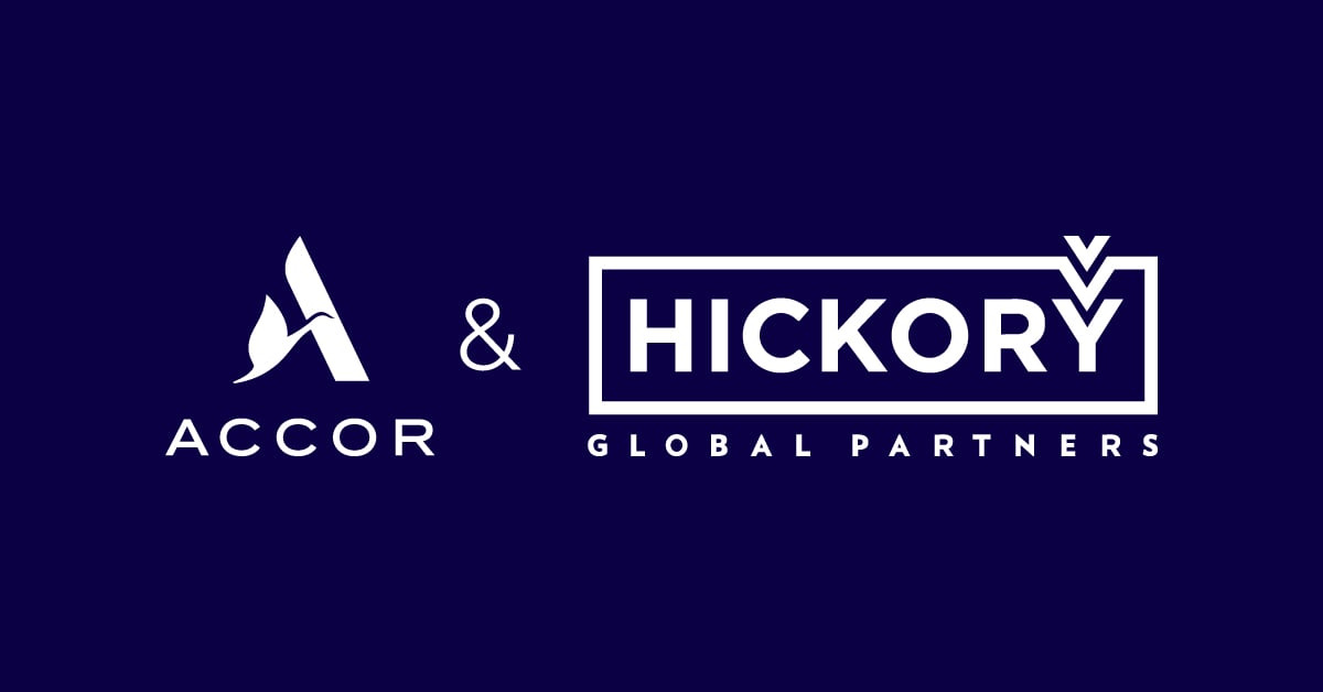 Accor and Hickory Global Partners company logos displayed on dark purple background.
