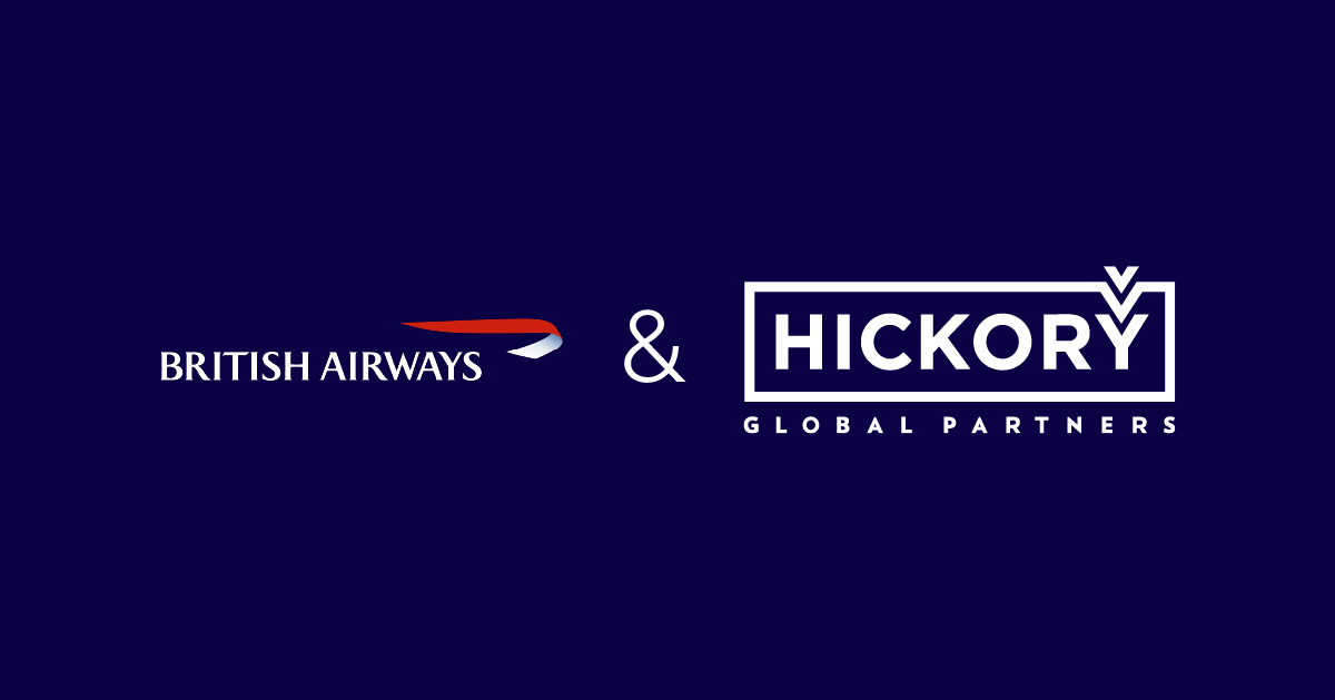 British Airways and Hickory Global Partners company logos displayed on dark purple background.