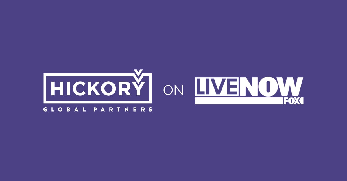 The Hickory Global Partners & yahoo! LiveNow from Fox logos on a field of bright purple