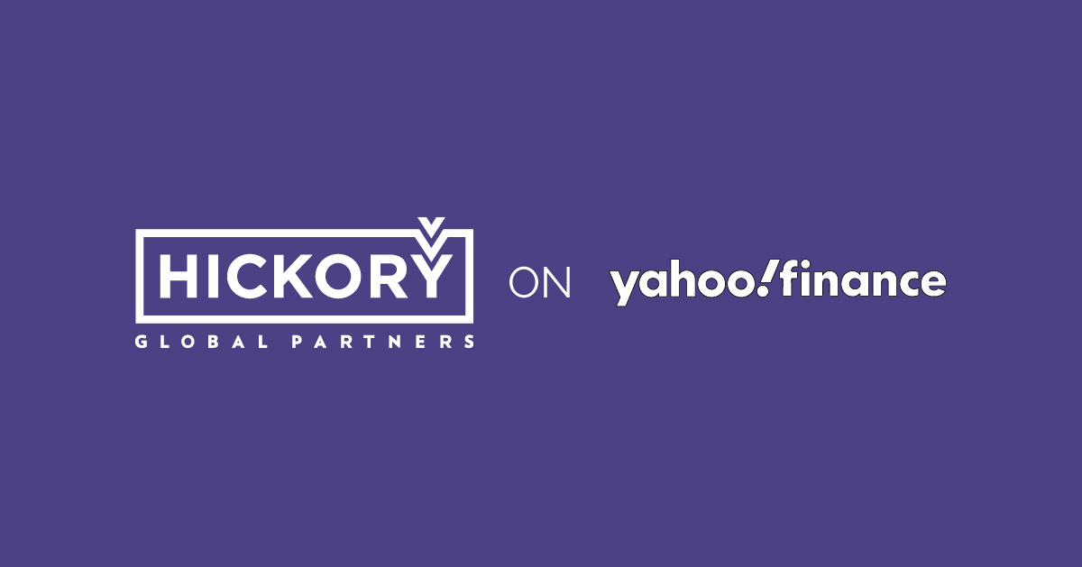 The Hickory Global Partners & yahoo! finance logos on a field of bright purple